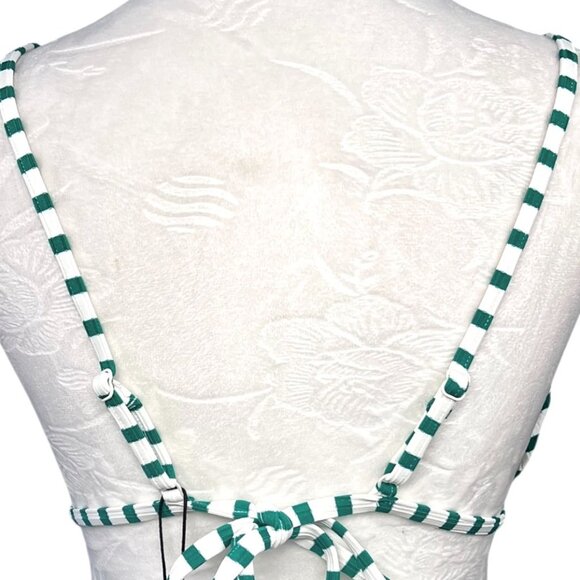& Other Stories Green White Striped Triangle Bikini Top Tie Back Size 12 - Picture 6 of 10